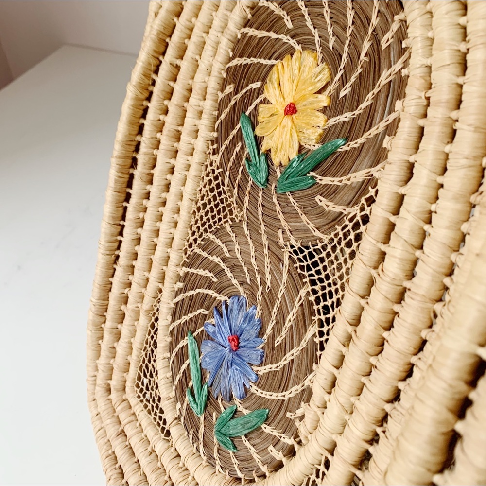 Handcrafted Floral Embroidered Rattan Tote - Picture 3 of 8